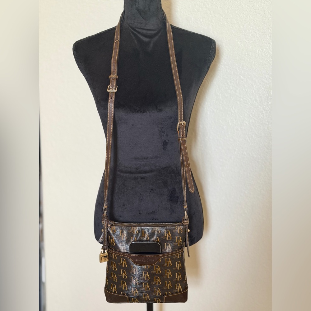 Dooney & Bourke Brown Logo Crossbody with Gold Hardware